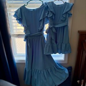 Ivy City Co Mommy and Me Clary Dresses in Bluebell